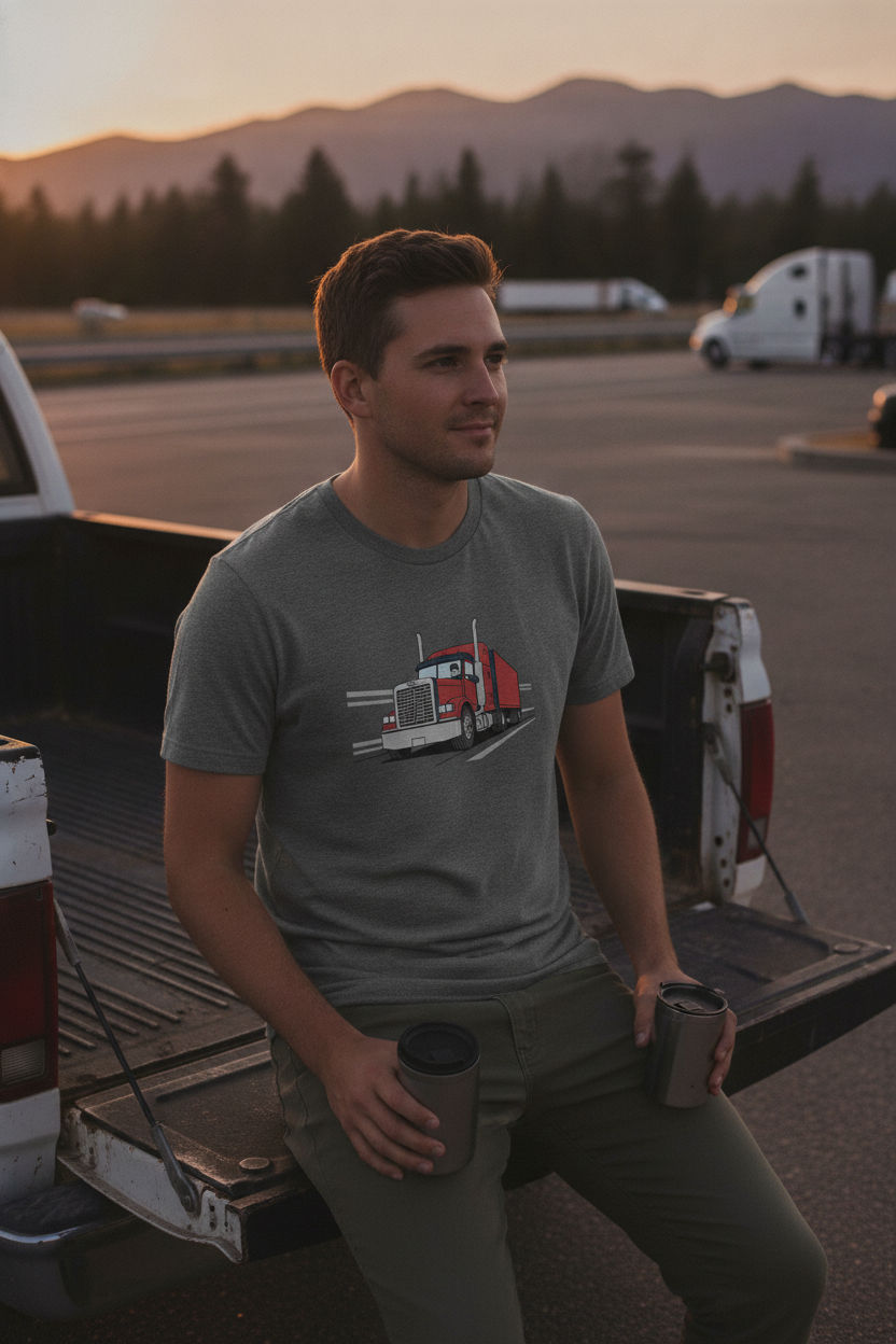 CDL Truck Driver Semi Truck Flat Illustration T-Shirt - Trucker Gift Tee