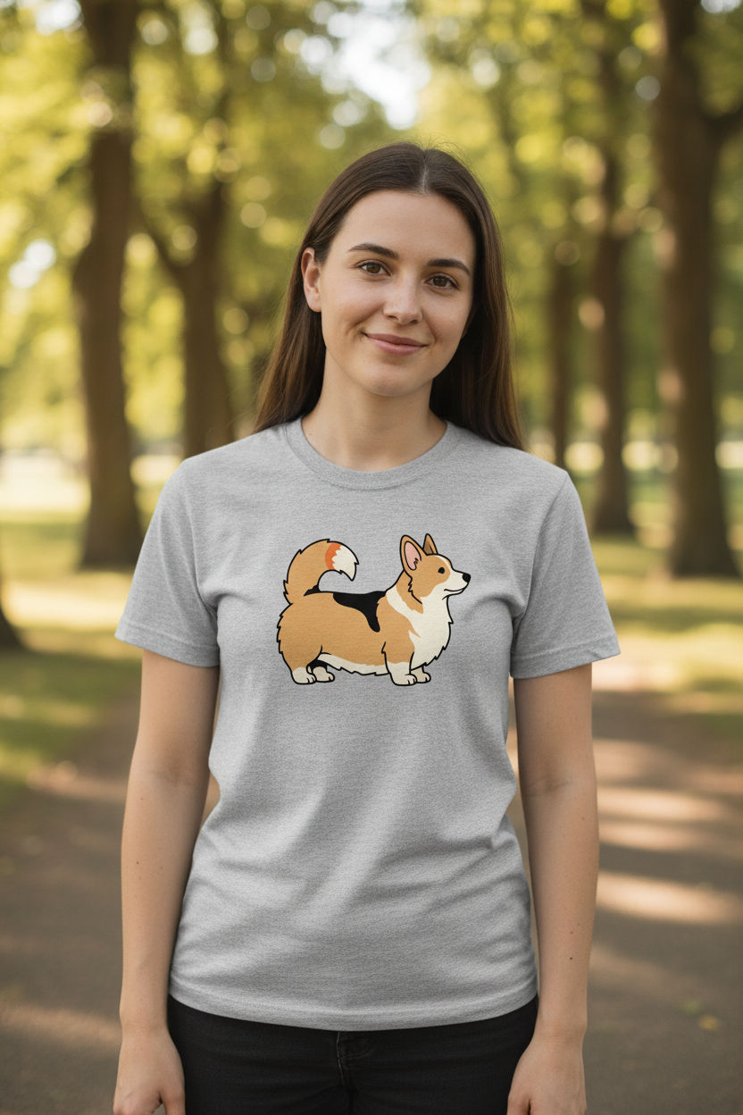 Chubby Cardigan Corgi Flat Illustration T-Shirt - Cute Corgi Lover Tee