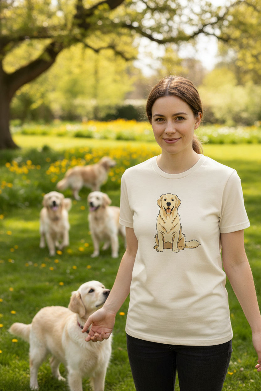 English Golden Retriever Flat Illustration Tee - Cute Dog Lover Shirt
