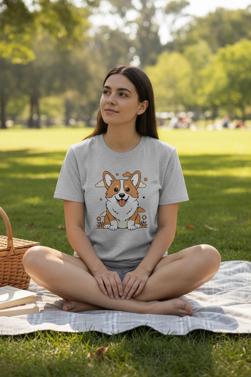 Happy Pembroke Welsh Corgi Flat Art T-Shirt | Cute Dog Lover Tee