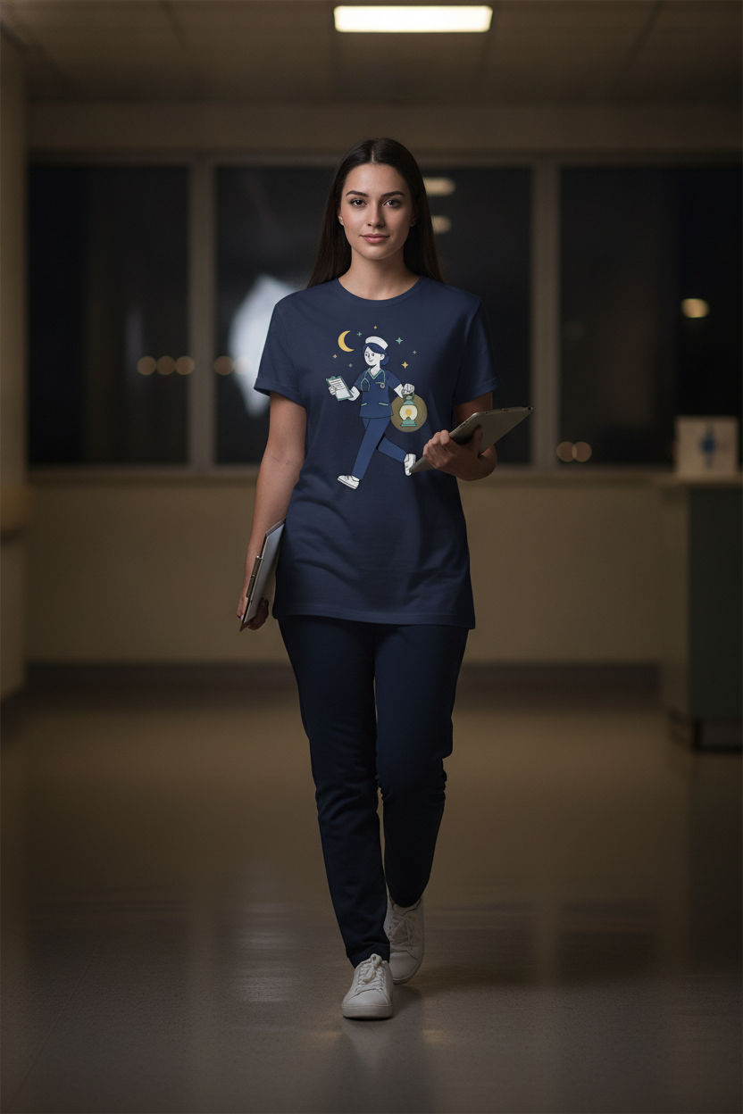 Night Shift Nurse Moon and Stars Illustration Tee - Cute Nurse Gift Shirt