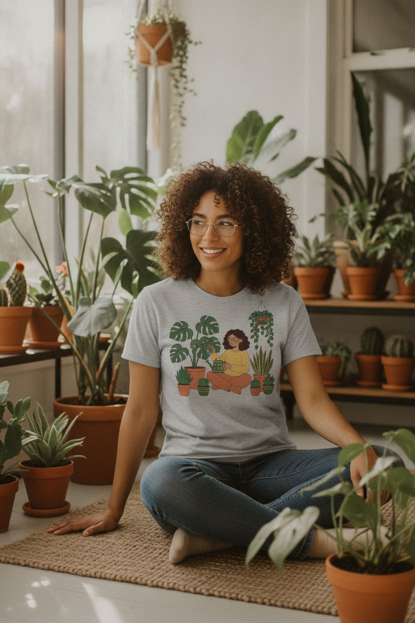 Plant Mom Shirt - Cozy Jungle Corner Graphic Tee for Houseplant Lovers