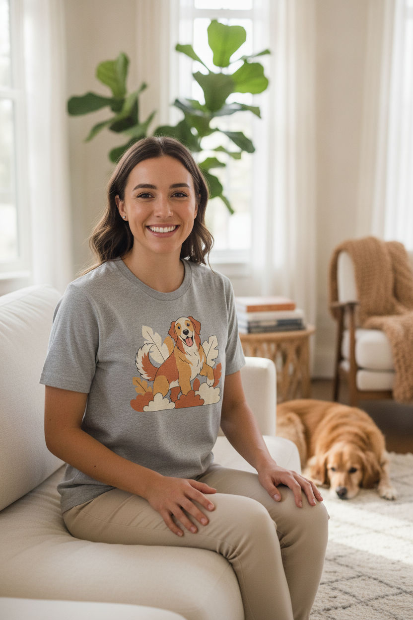 Red Golden Retriever Flat Illustration Tee | Cozy Dog Lover Shirt