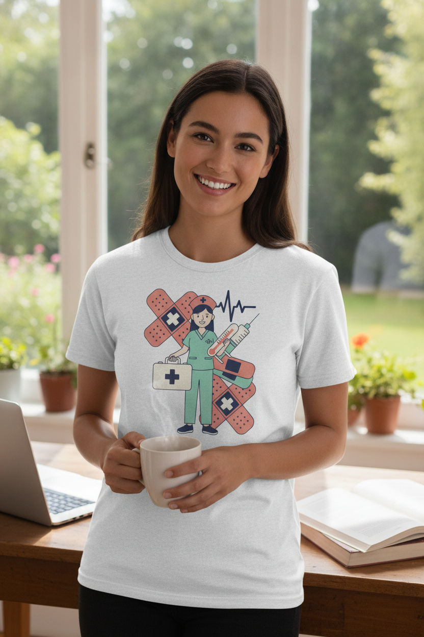 School Nurse Flat Illustration Graphic Tee - Cute Nurse Appreciation Shirt