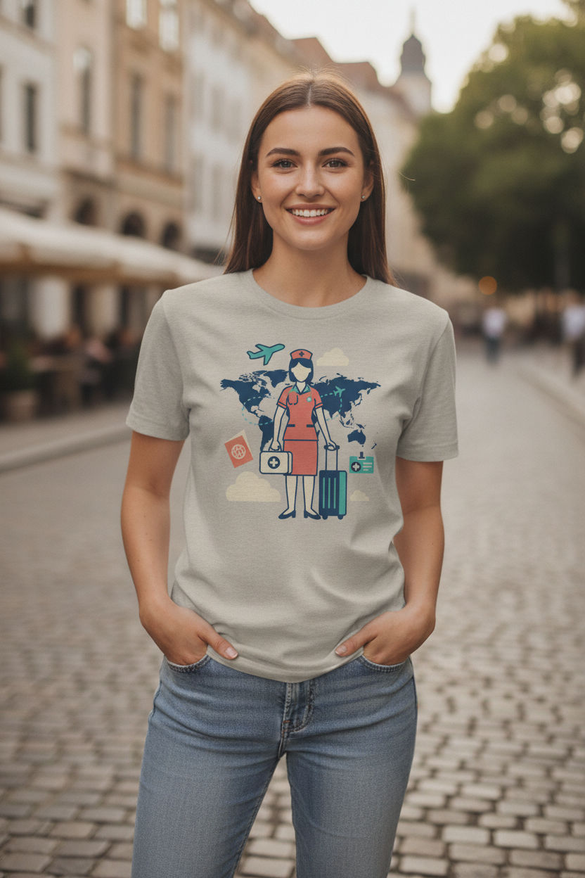 Travel Nurse Adventure T-Shirt | Cute Flat Illustration Nurse Gift