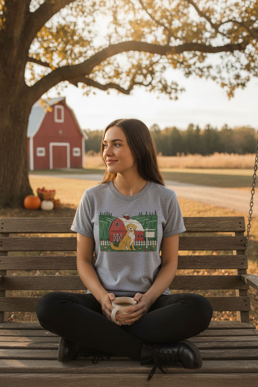 Vermont Golden Retriever Farm Tee | Red Barn & Rolling Hills Design