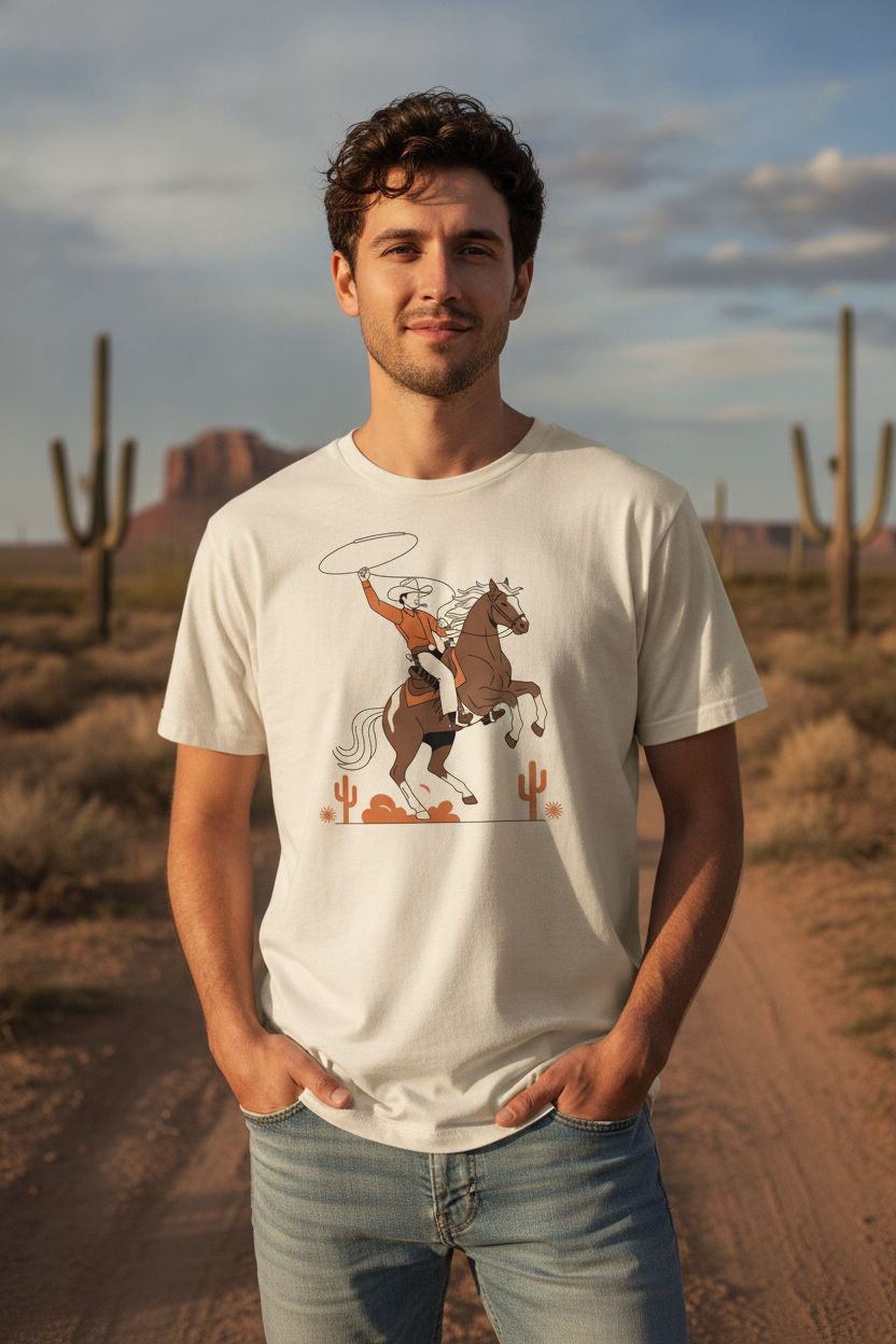 Western Horse Riding Cowboy Lasso Rodeo T-Shirt | Rustic Ranch Style Tee